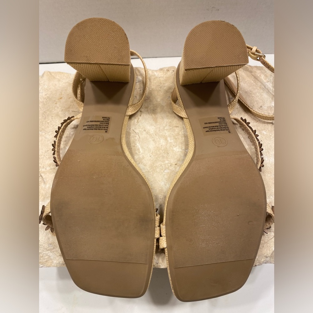 Sz 10 NIB A New Day Mirabel Linen Cream Block High Heel Strappy Sandals - Picture 11 of 14